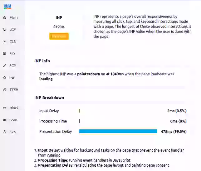 view inp with cwv visualizer