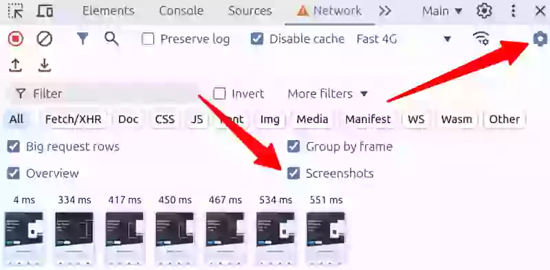 chrome devtools enable screenshots