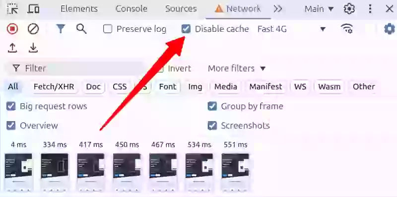 chrome devtools disable cache network