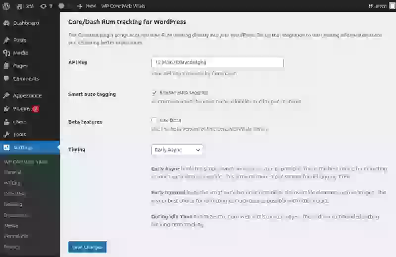 coredas wp plugin settings page