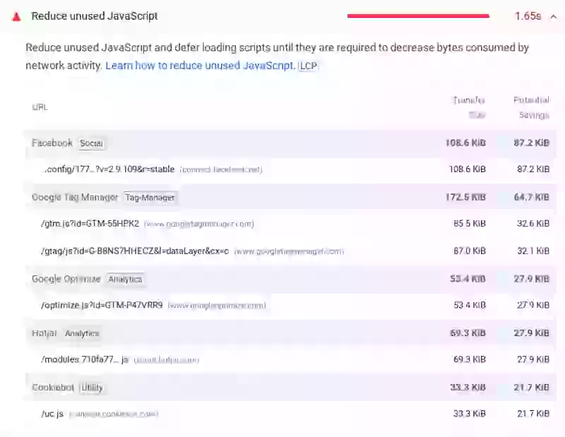 unused javascript lighthouse audit