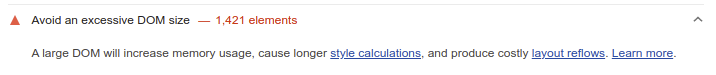 avoid axcessive dom size lighthouse