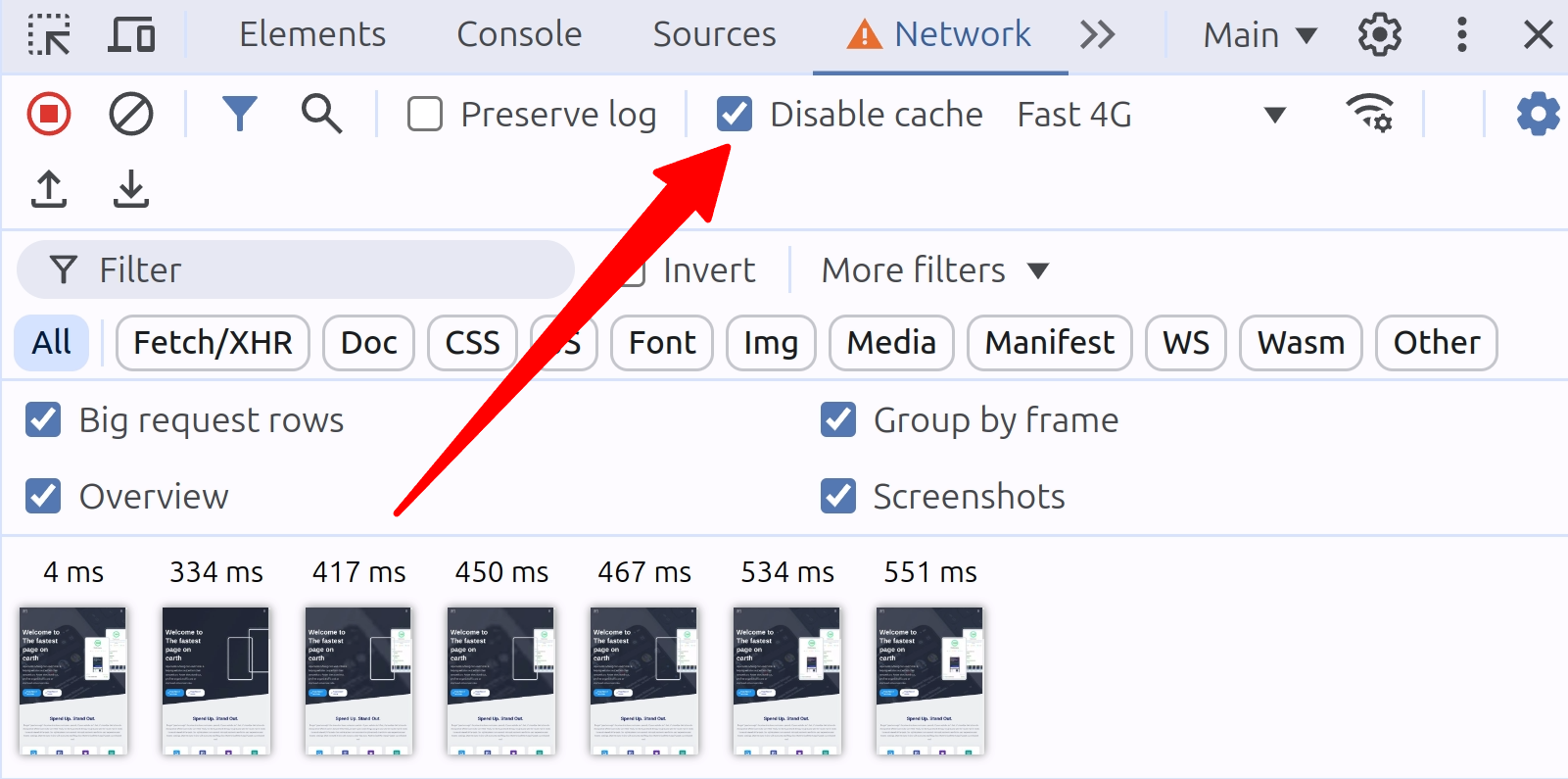 chrome devtools disable cache network